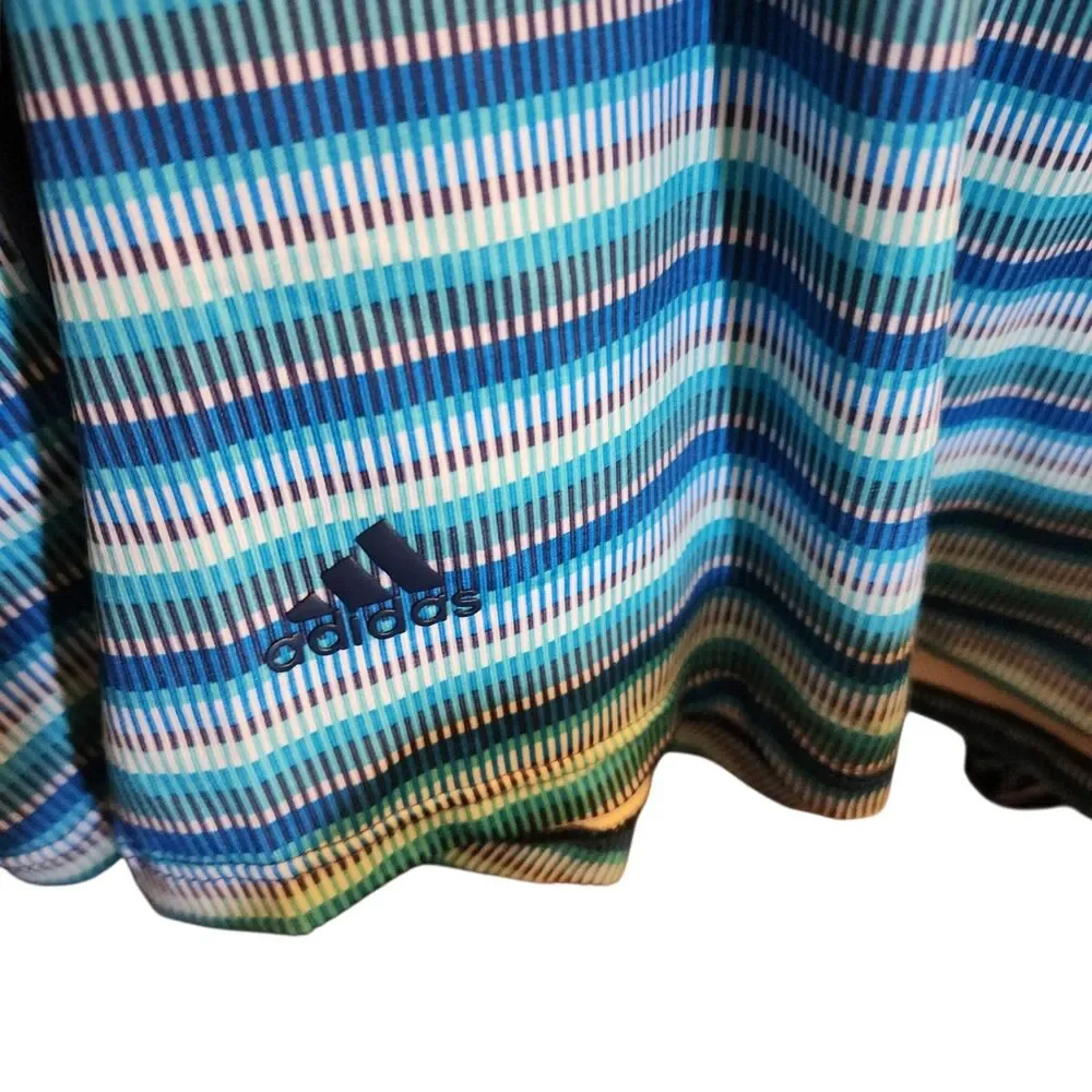 Adidas Athletic Top 1/4 Zip Long Sleeve Mock Neck Blue Teal Stripe Womens Size S